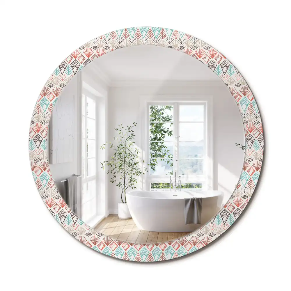 Miroir rond cadre imprimé motif ethnique
