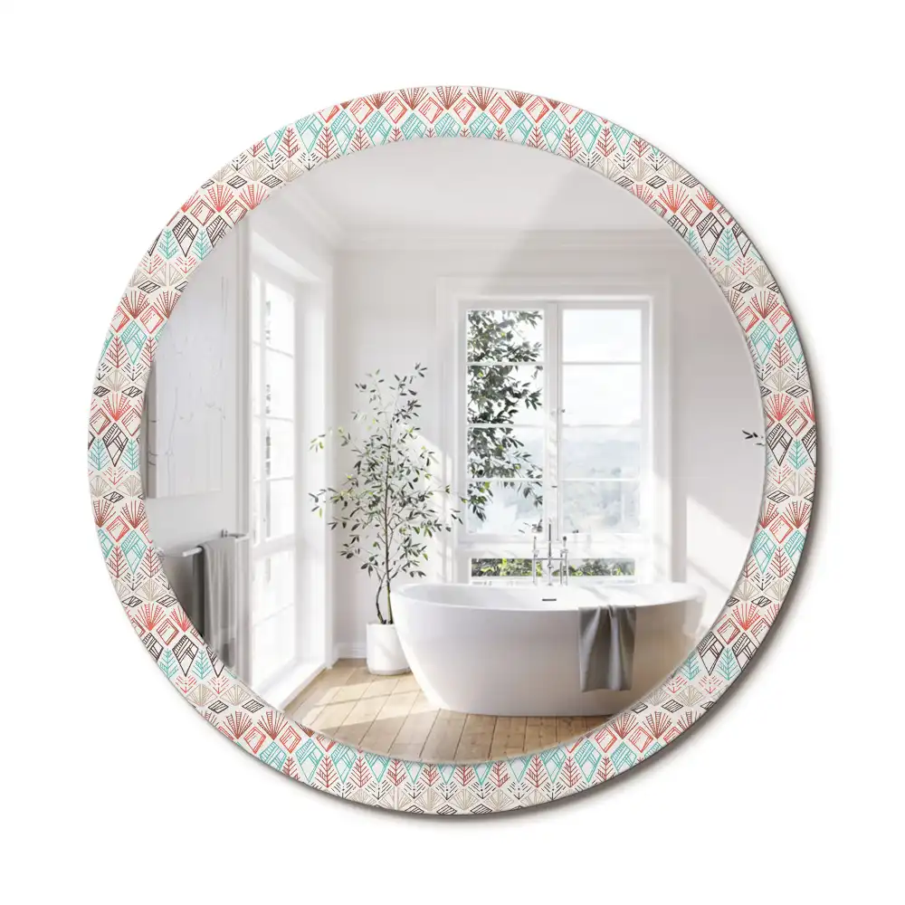 Miroir rond cadre imprimé motif ethnique