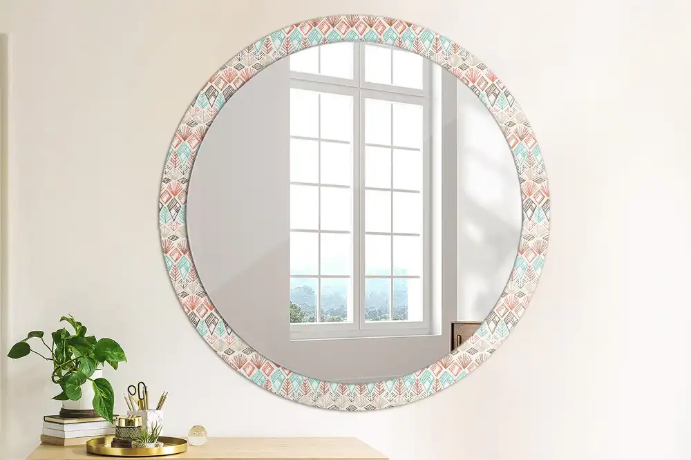 Miroir rond cadre imprimé motif ethnique