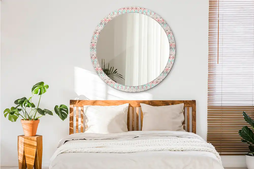 Miroir rond cadre imprimé motif ethnique