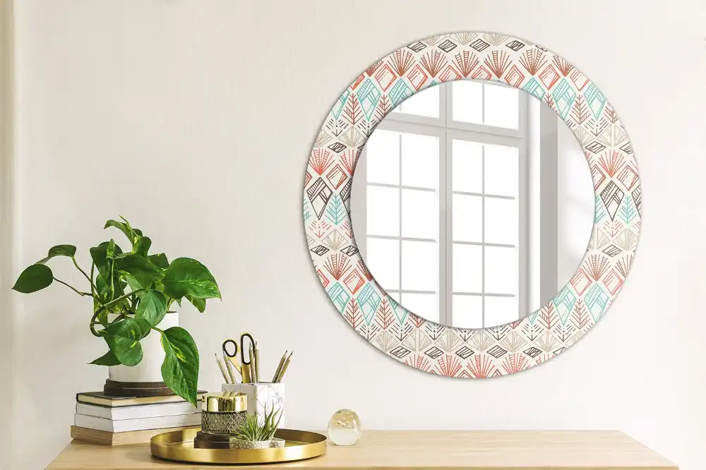 Miroir rond cadre imprimé motif ethnique