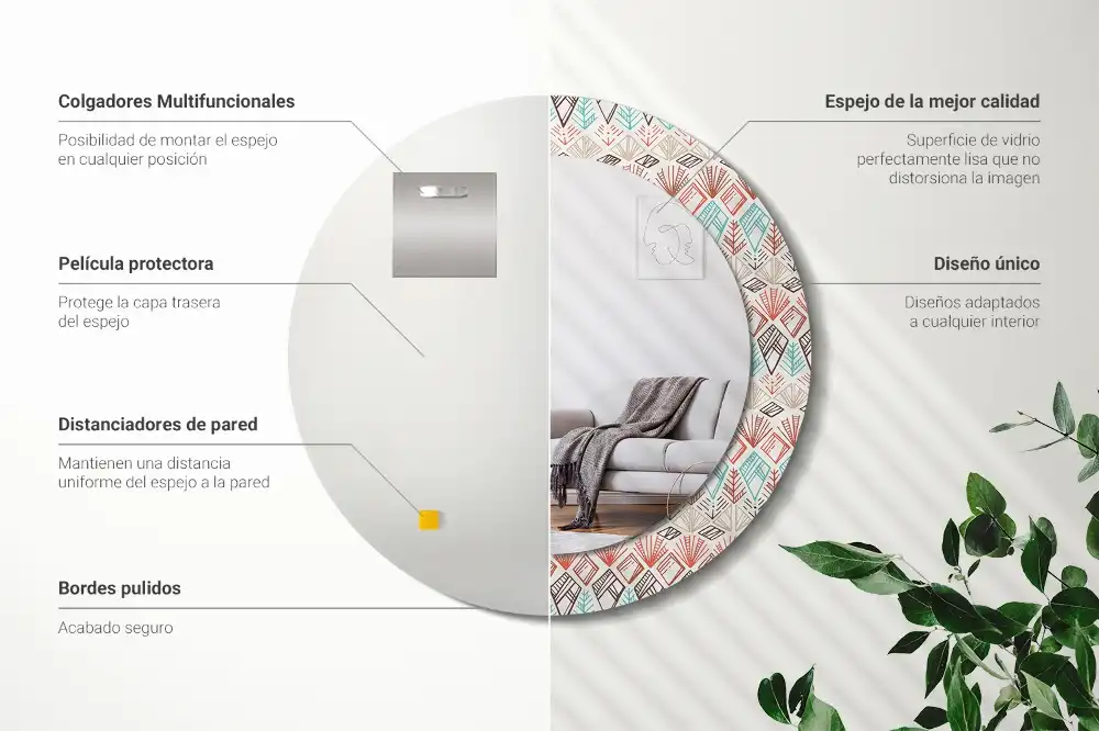 Miroir rond cadre imprimé motif ethnique