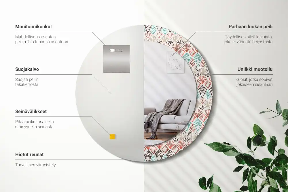 Miroir rond cadre imprimé motif ethnique