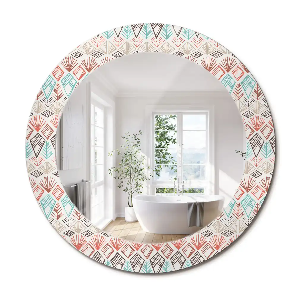 Miroir rond cadre imprimé motif ethnique