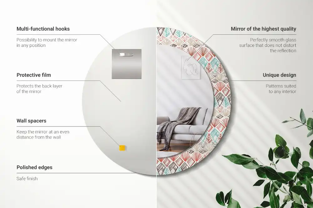 Miroir rond cadre imprimé motif ethnique