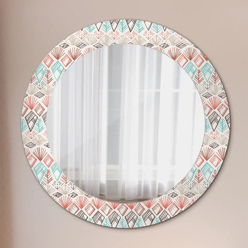Miroir rond cadre imprimé motif ethnique
