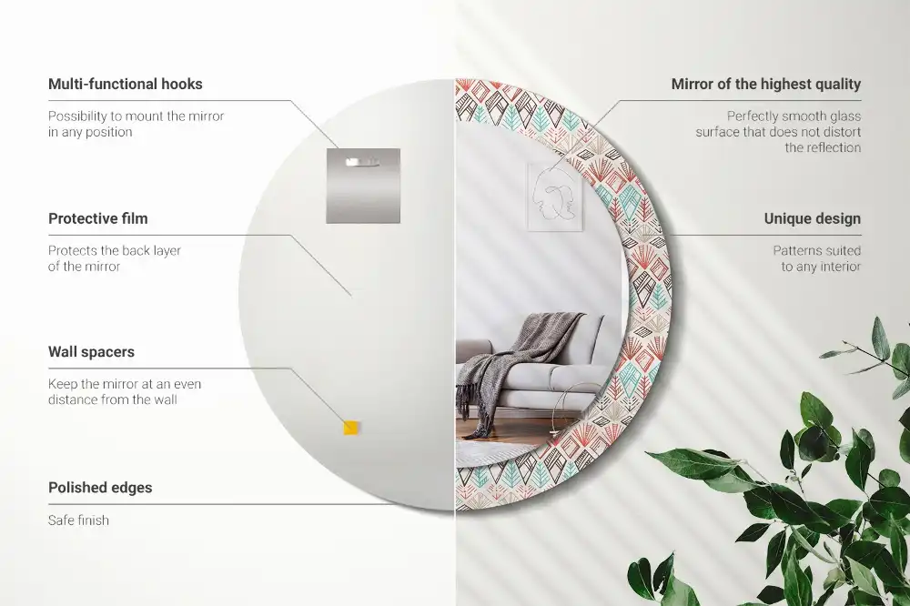 Miroir rond cadre imprimé motif ethnique