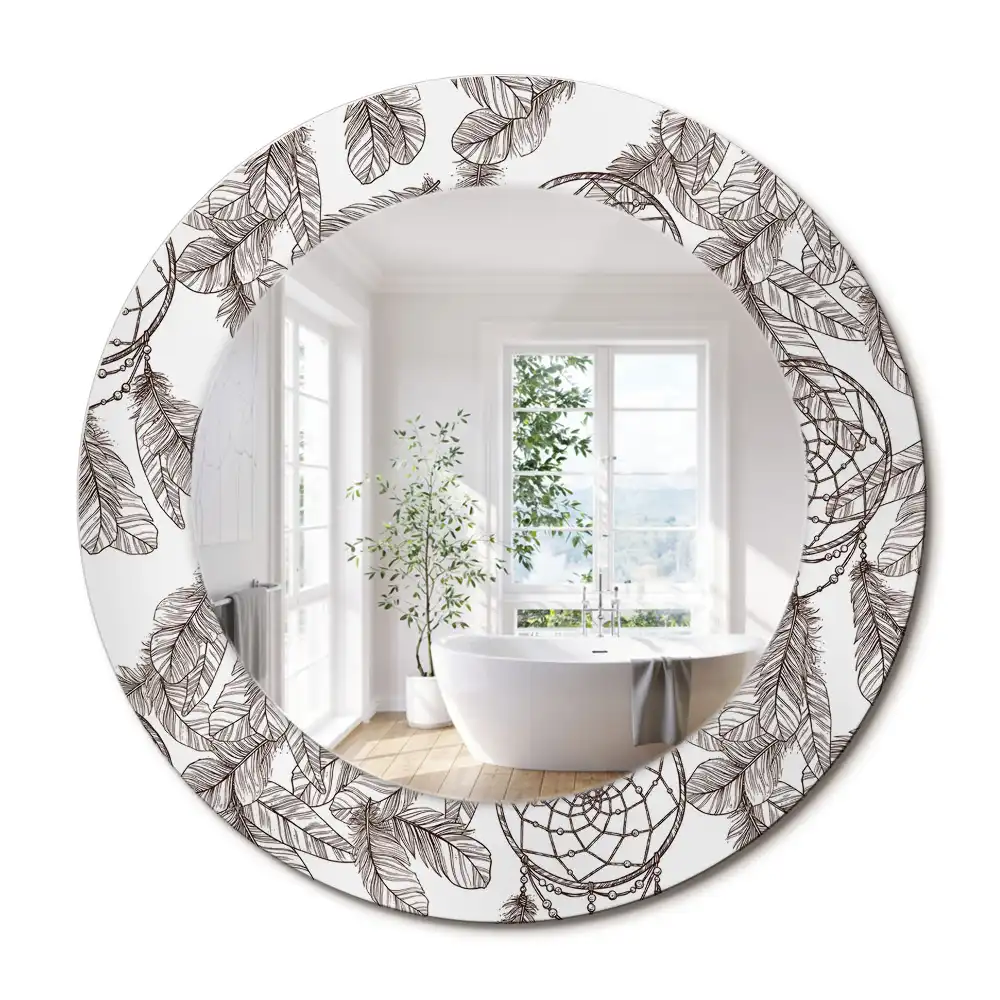 Miroir rond cadre imprimé attrape-rêves ethnique