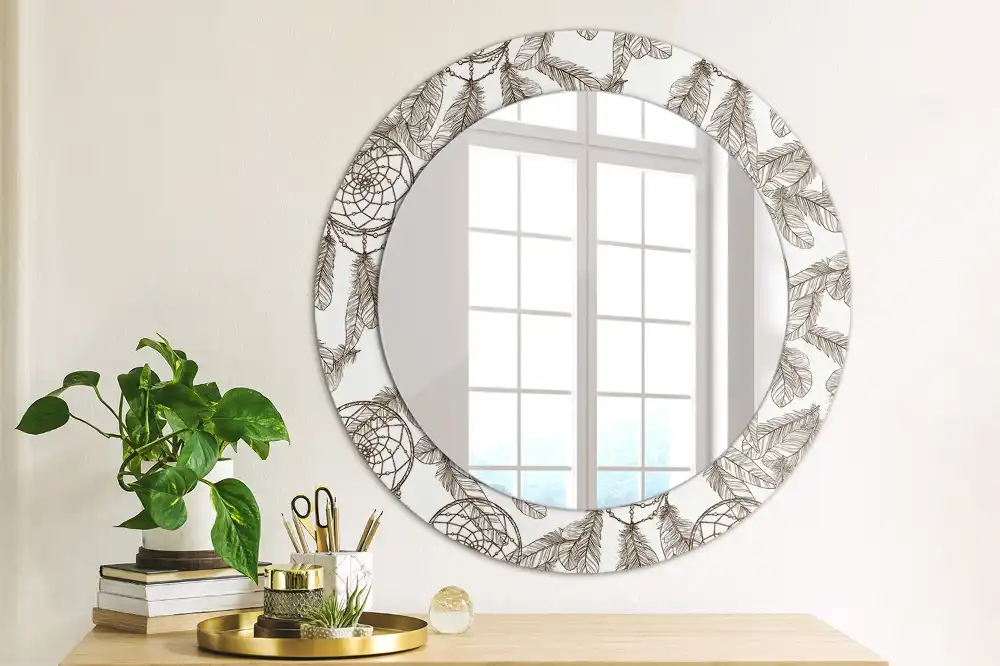 Miroir rond cadre imprimé attrape-rêves ethnique