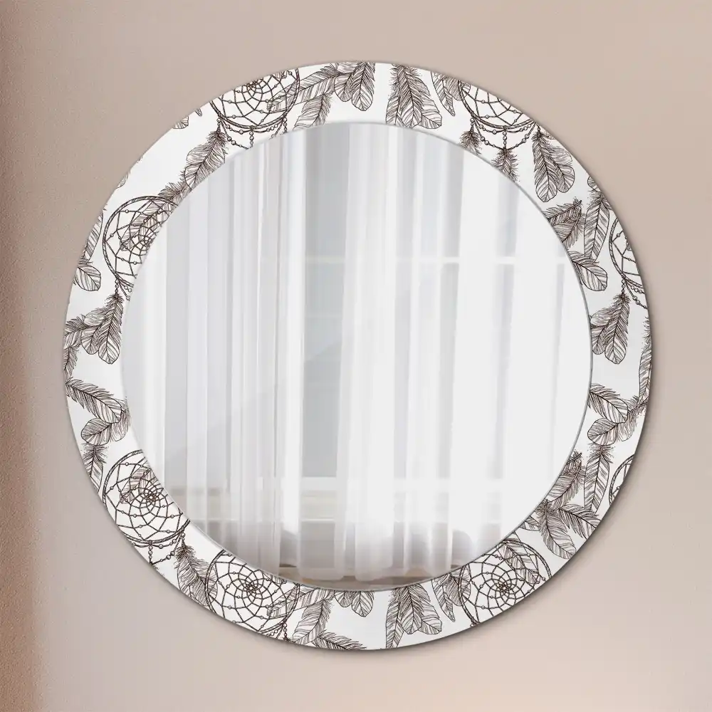 Miroir rond cadre imprimé attrape-rêves ethnique