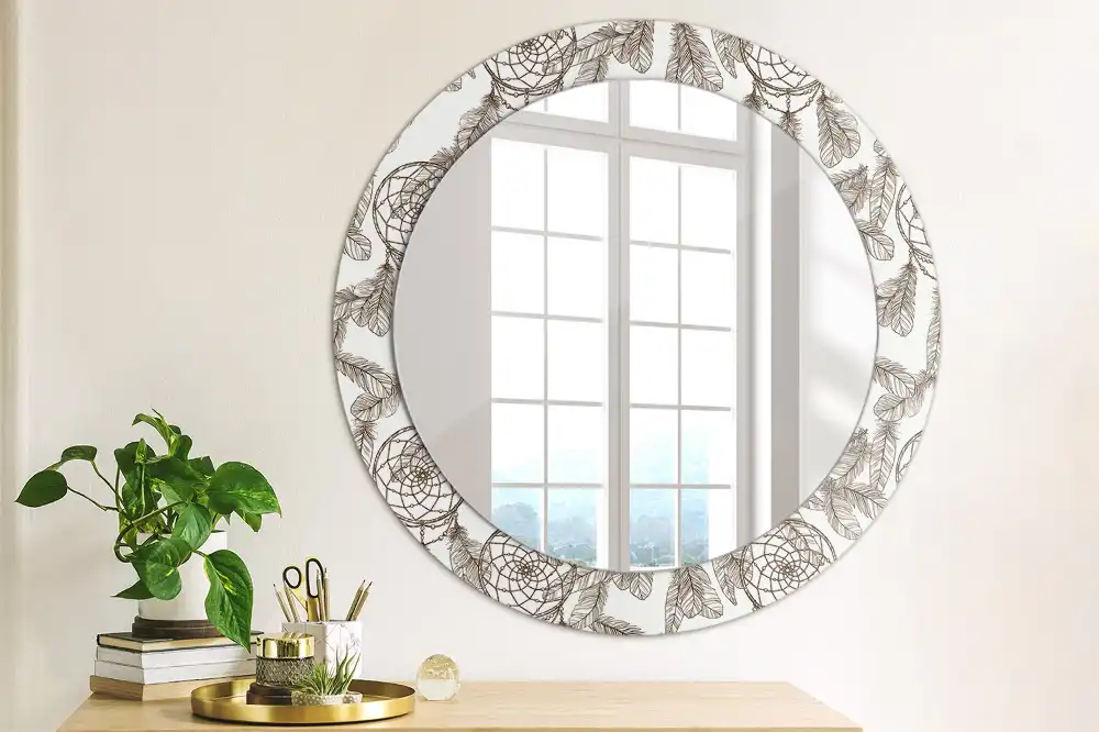 Miroir rond cadre imprimé attrape-rêves ethnique