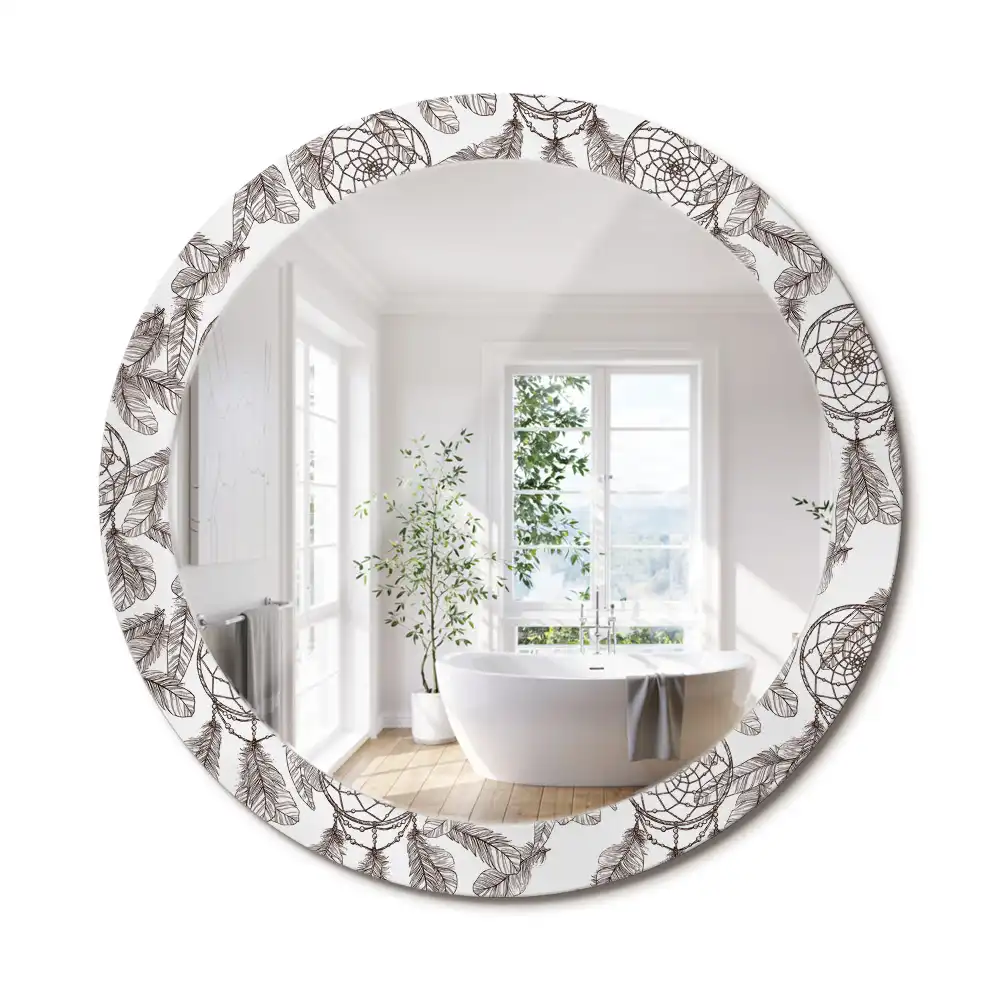 Miroir rond cadre imprimé attrape-rêves ethnique