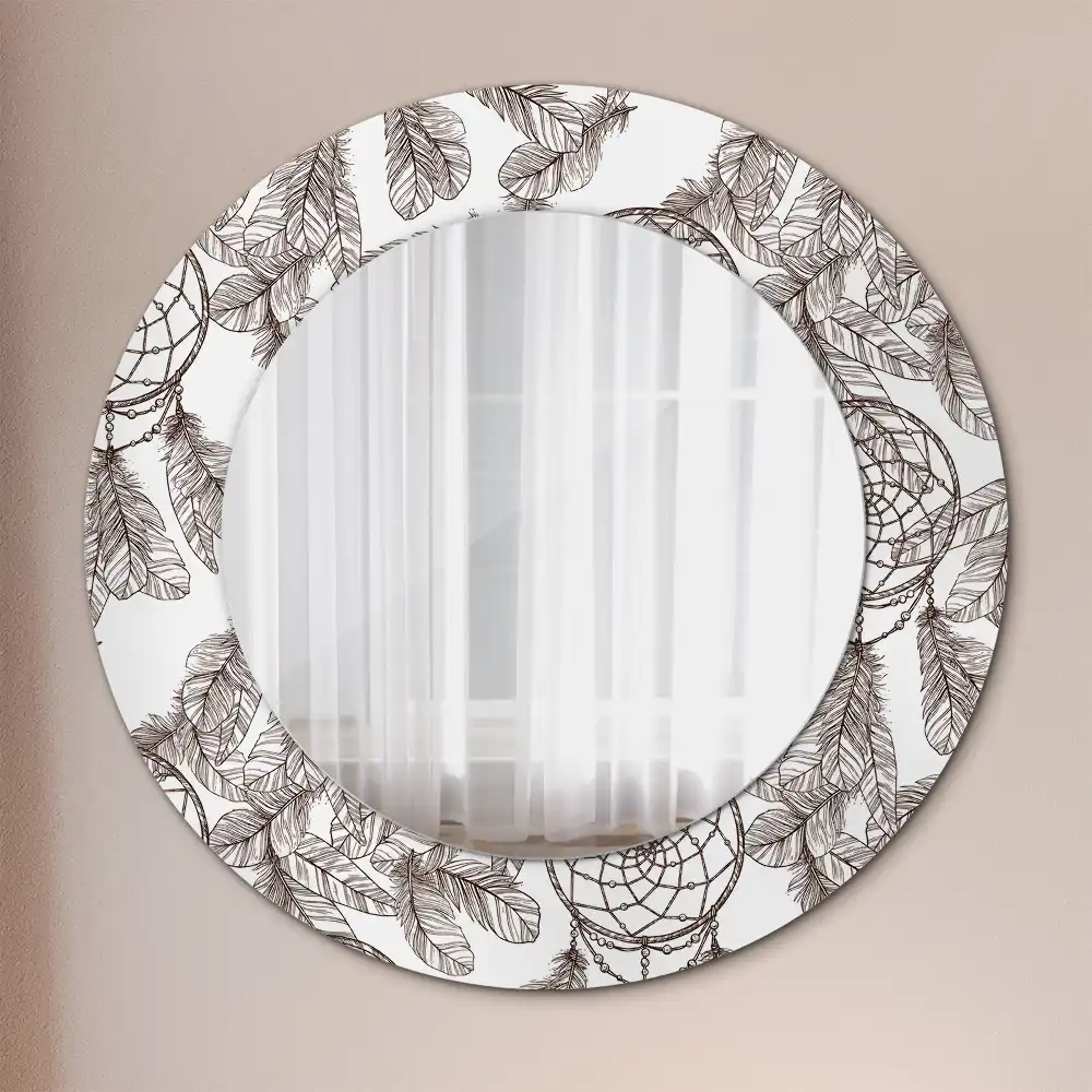 Miroir rond cadre imprimé attrape-rêves ethnique