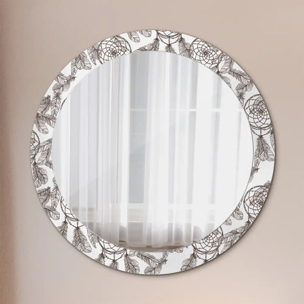 Miroir rond cadre imprimé attrape-rêves ethnique