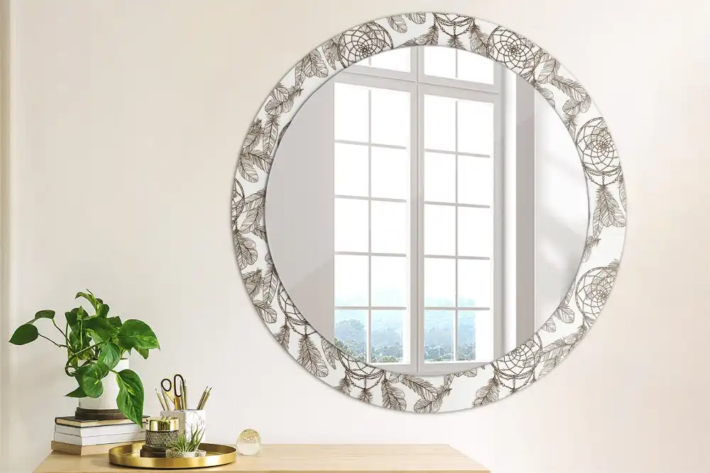 Miroir rond cadre imprimé attrape-rêves ethnique
