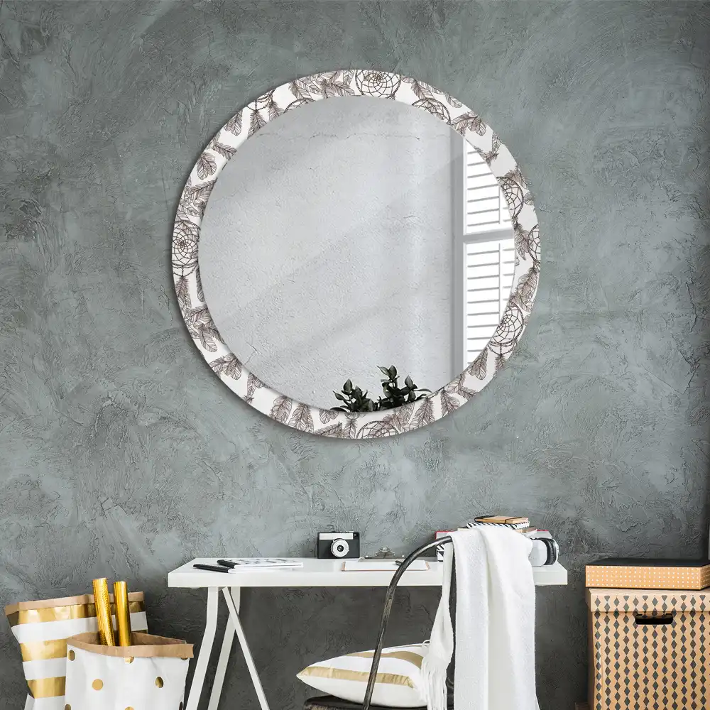 Miroir rond cadre imprimé attrape-rêves ethnique