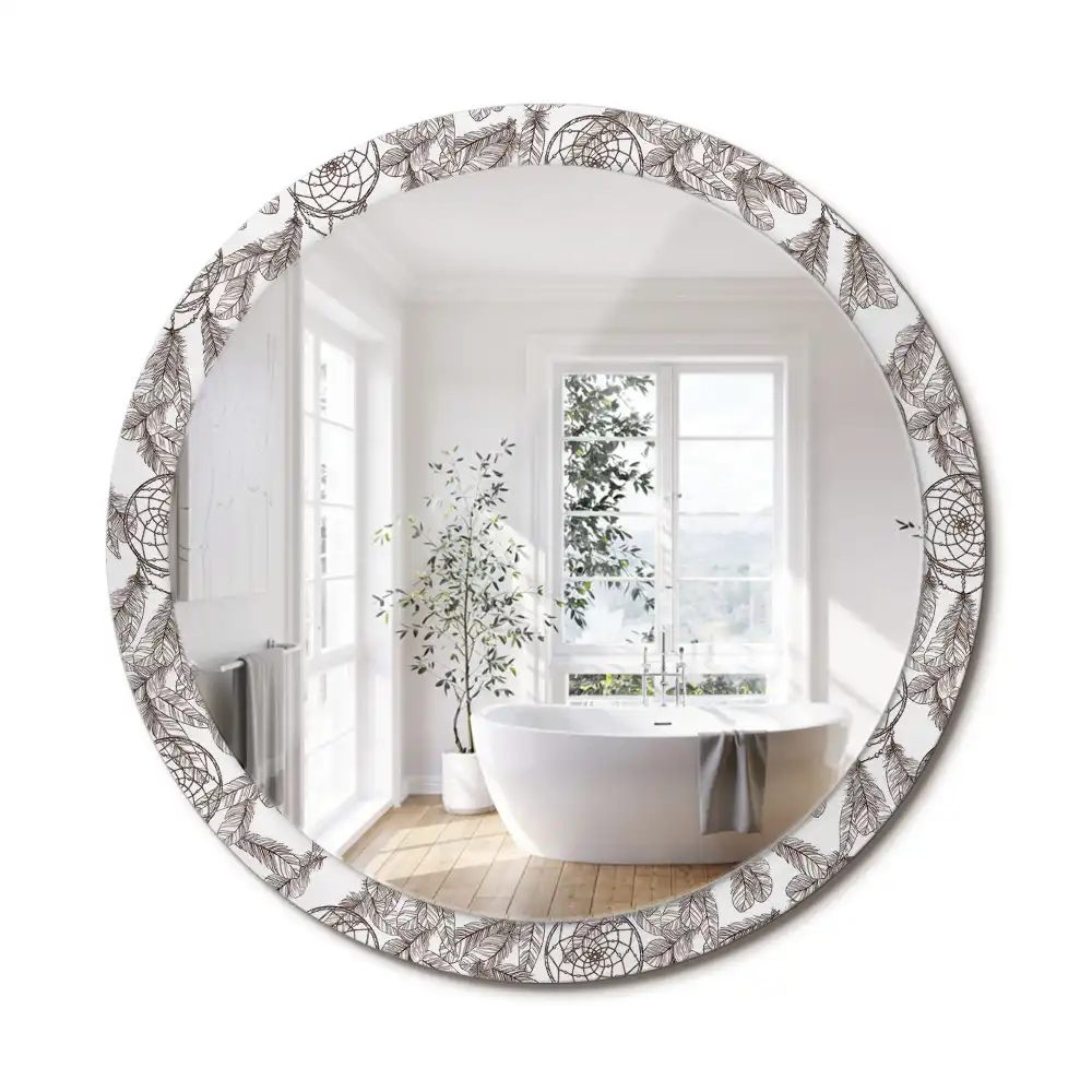 Miroir rond cadre imprimé attrape-rêves ethnique