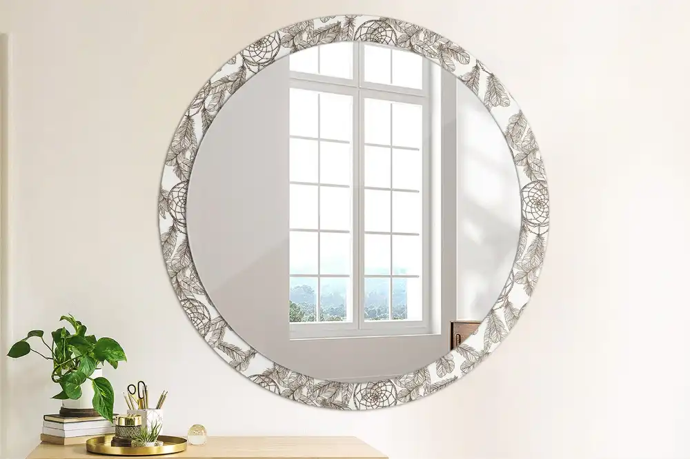 Miroir rond cadre imprimé attrape-rêves ethnique