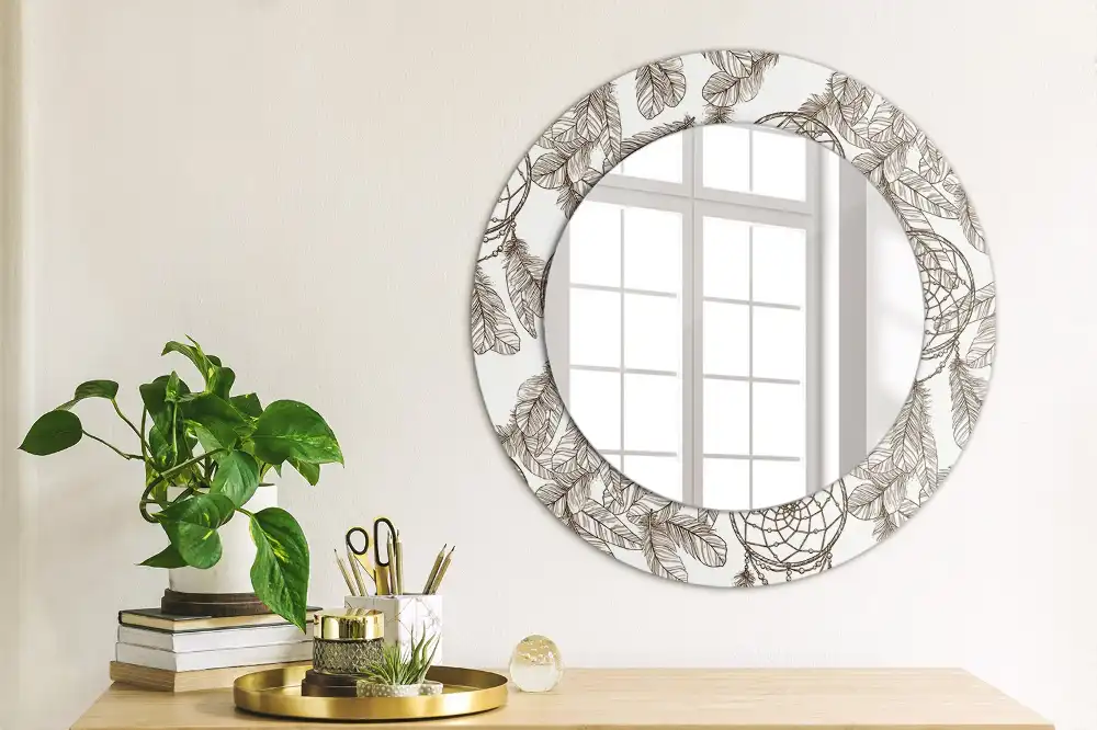 Miroir rond cadre imprimé attrape-rêves ethnique