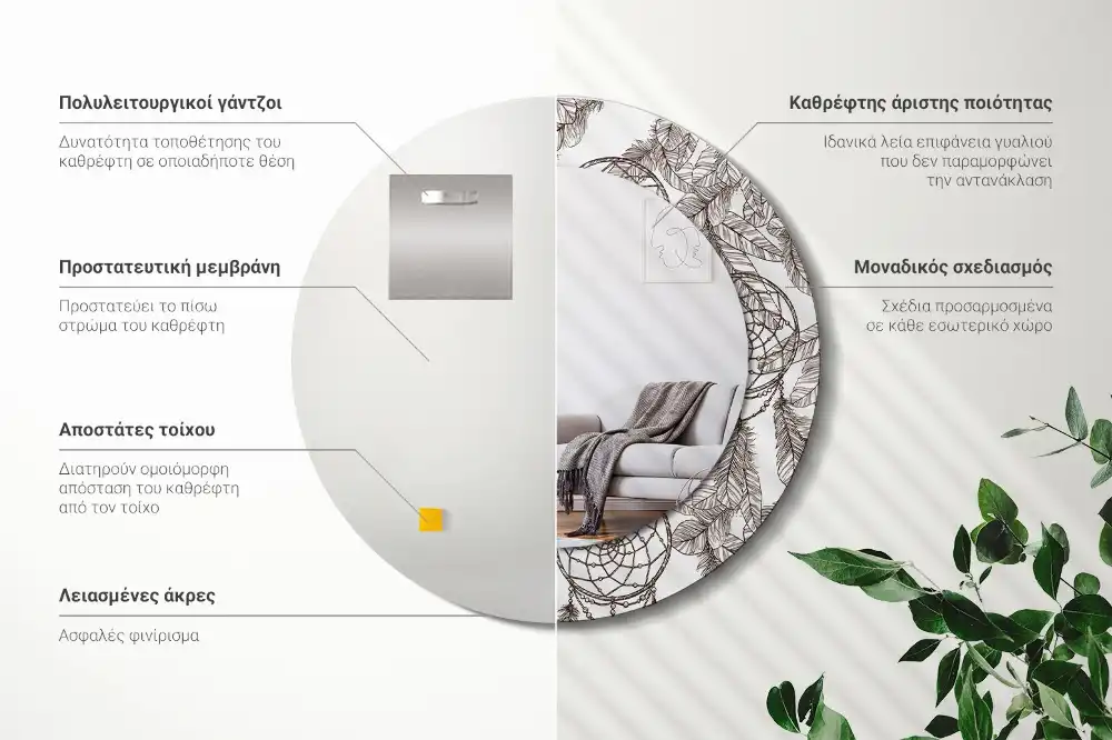 Miroir rond cadre imprimé attrape-rêves ethnique