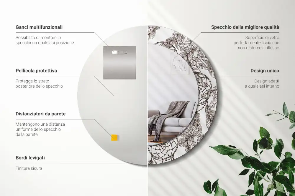 Miroir rond cadre imprimé attrape-rêves ethnique