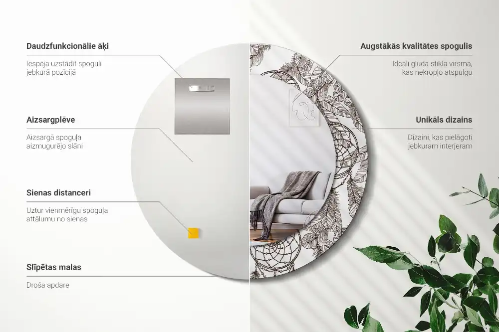 Miroir rond cadre imprimé attrape-rêves ethnique