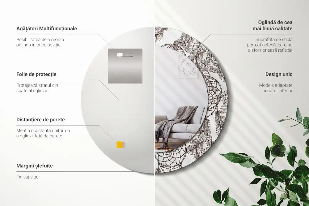 Miroir rond cadre imprimé attrape-rêves ethnique