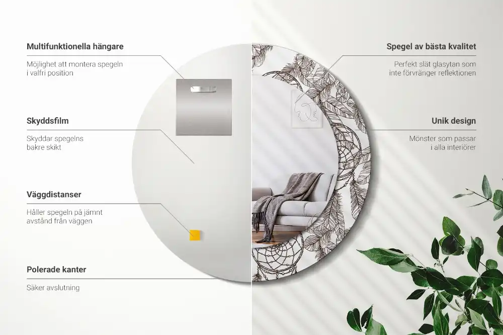 Miroir rond cadre imprimé attrape-rêves ethnique