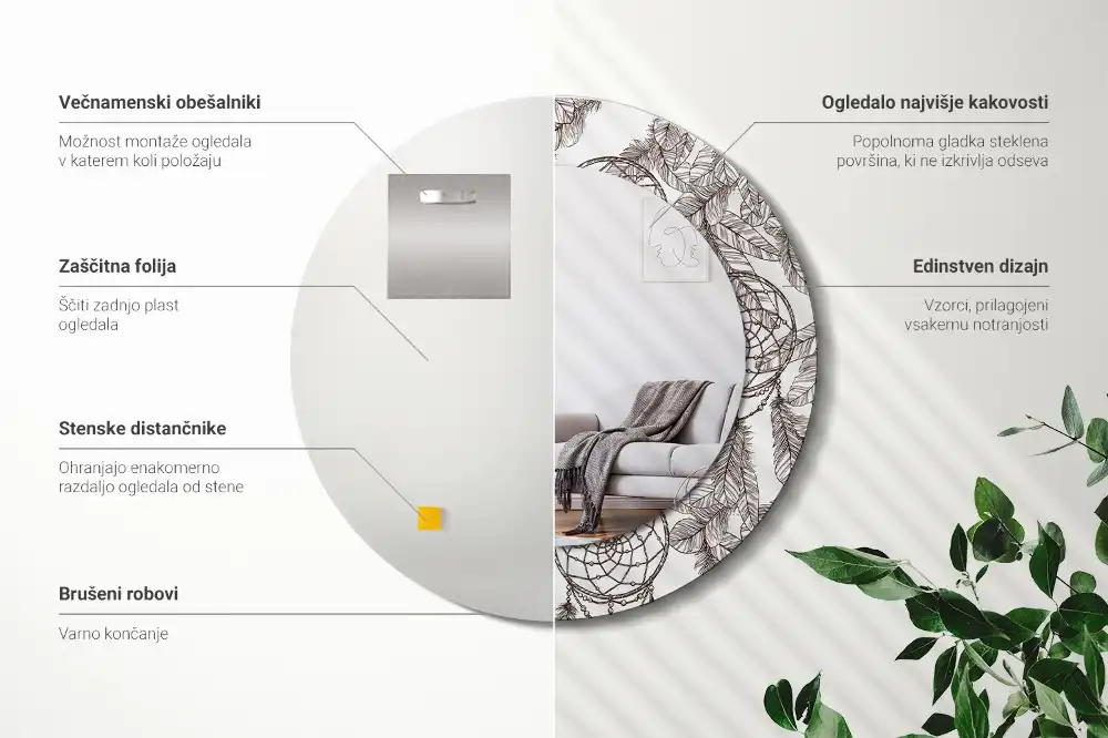 Miroir rond cadre imprimé attrape-rêves ethnique
