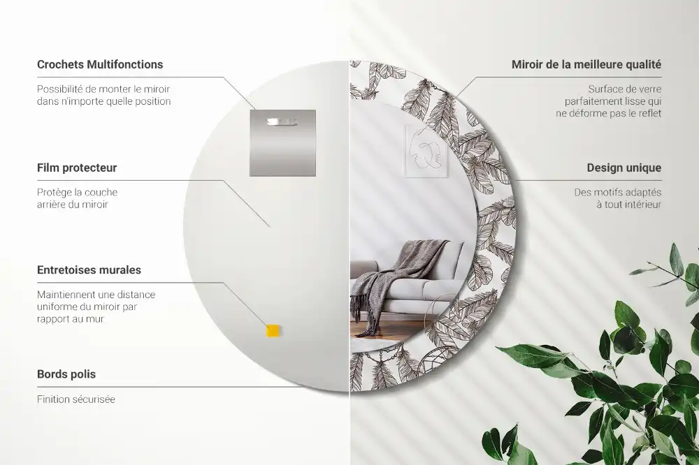 Miroir rond cadre imprimé attrape-rêves ethnique