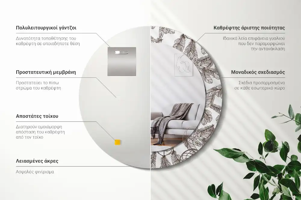 Miroir rond cadre imprimé attrape-rêves ethnique