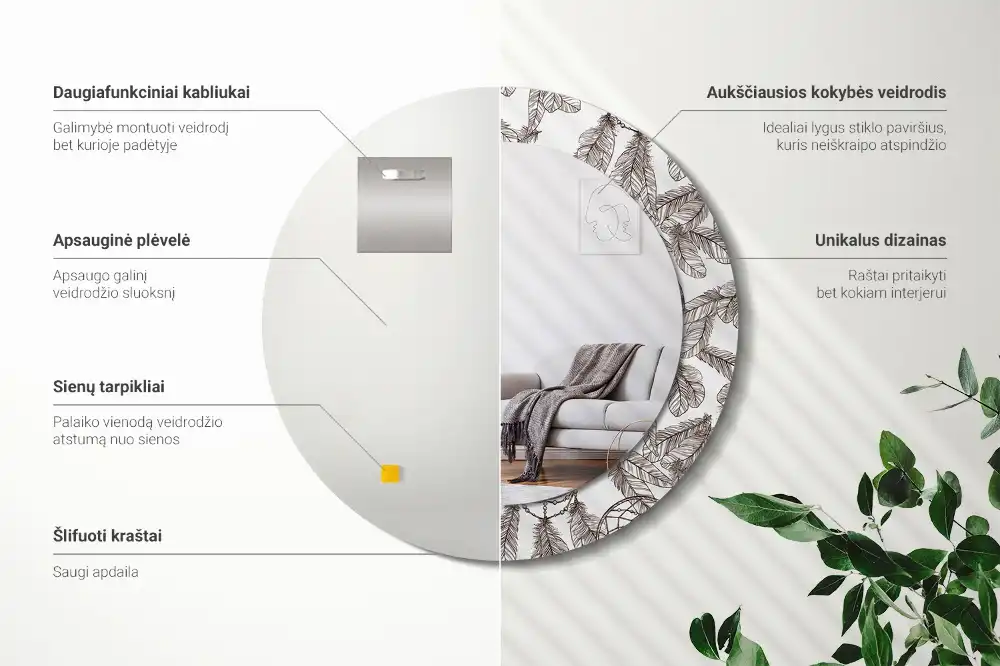 Miroir rond cadre imprimé attrape-rêves ethnique