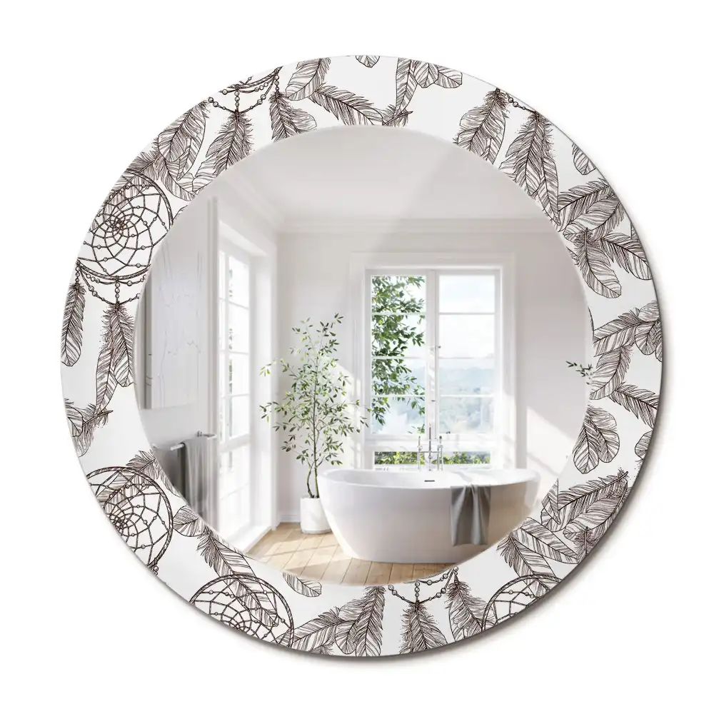 Miroir rond cadre imprimé attrape-rêves ethnique
