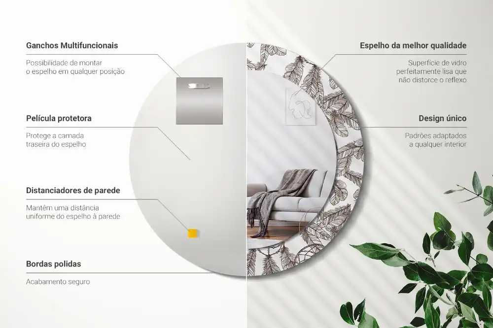 Miroir rond cadre imprimé attrape-rêves ethnique