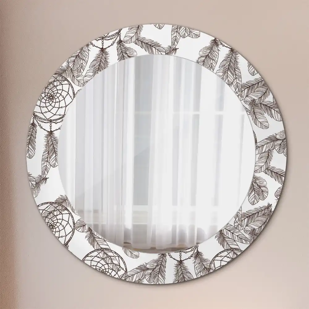 Miroir rond cadre imprimé attrape-rêves ethnique