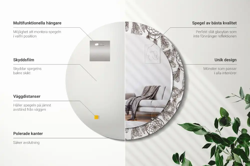 Miroir rond cadre imprimé attrape-rêves ethnique