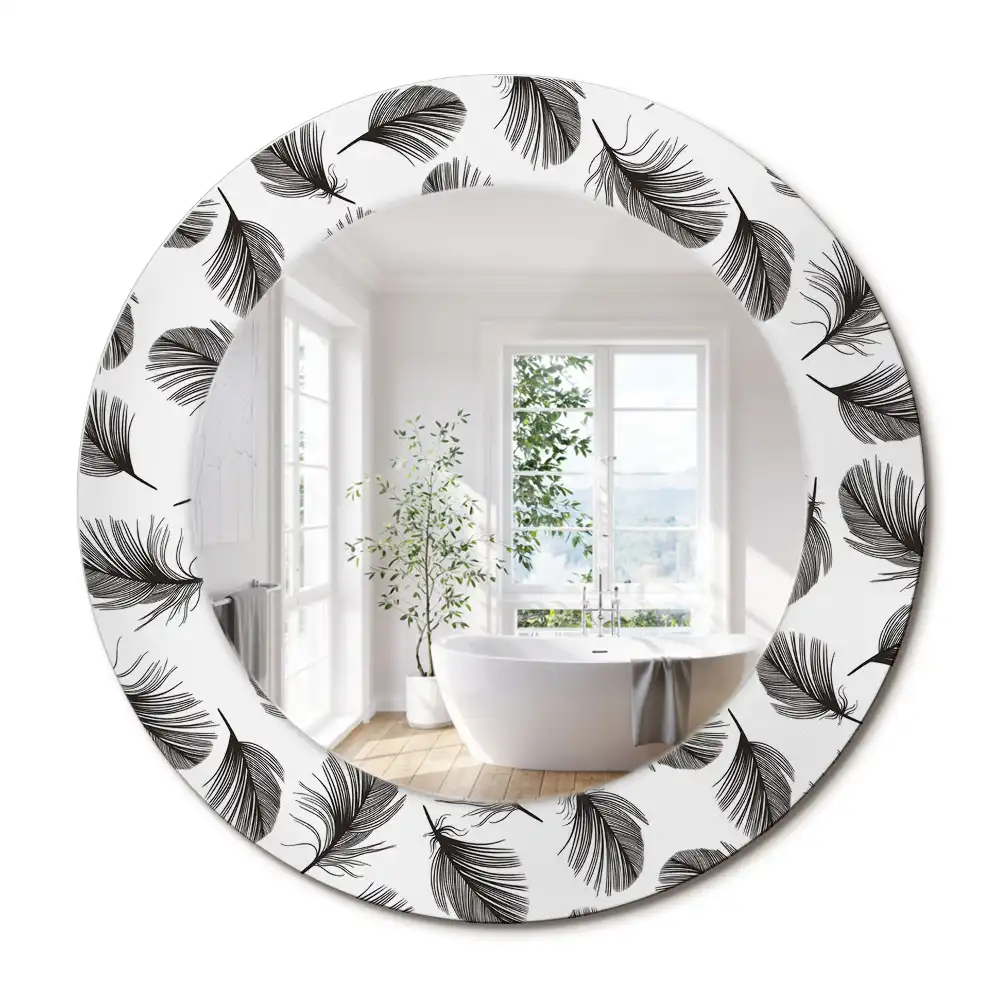 Miroir rond cadre avec impression plumes