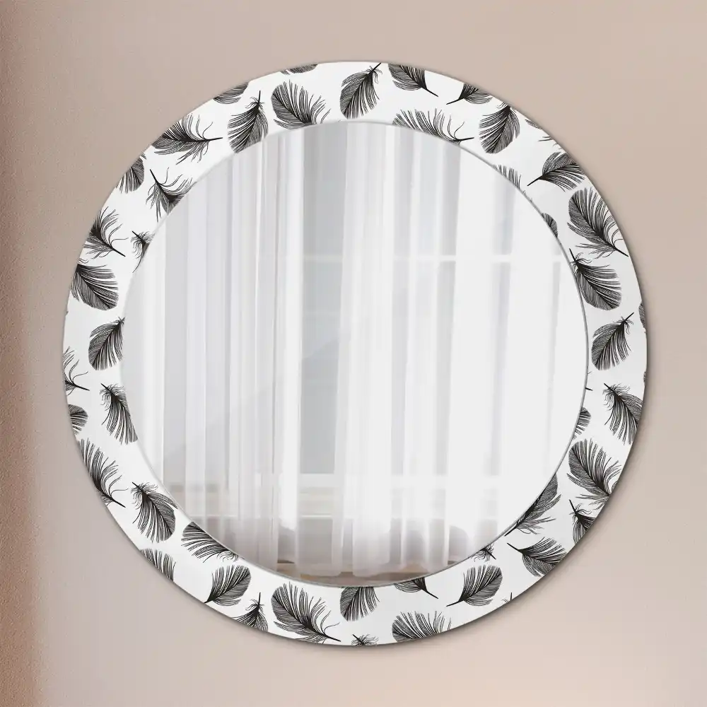 Miroir rond cadre avec impression plumes