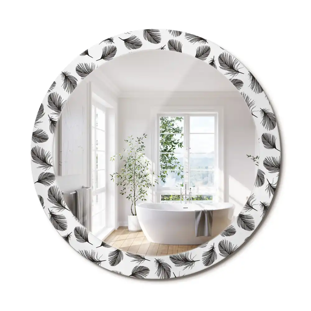 Miroir rond cadre avec impression plumes