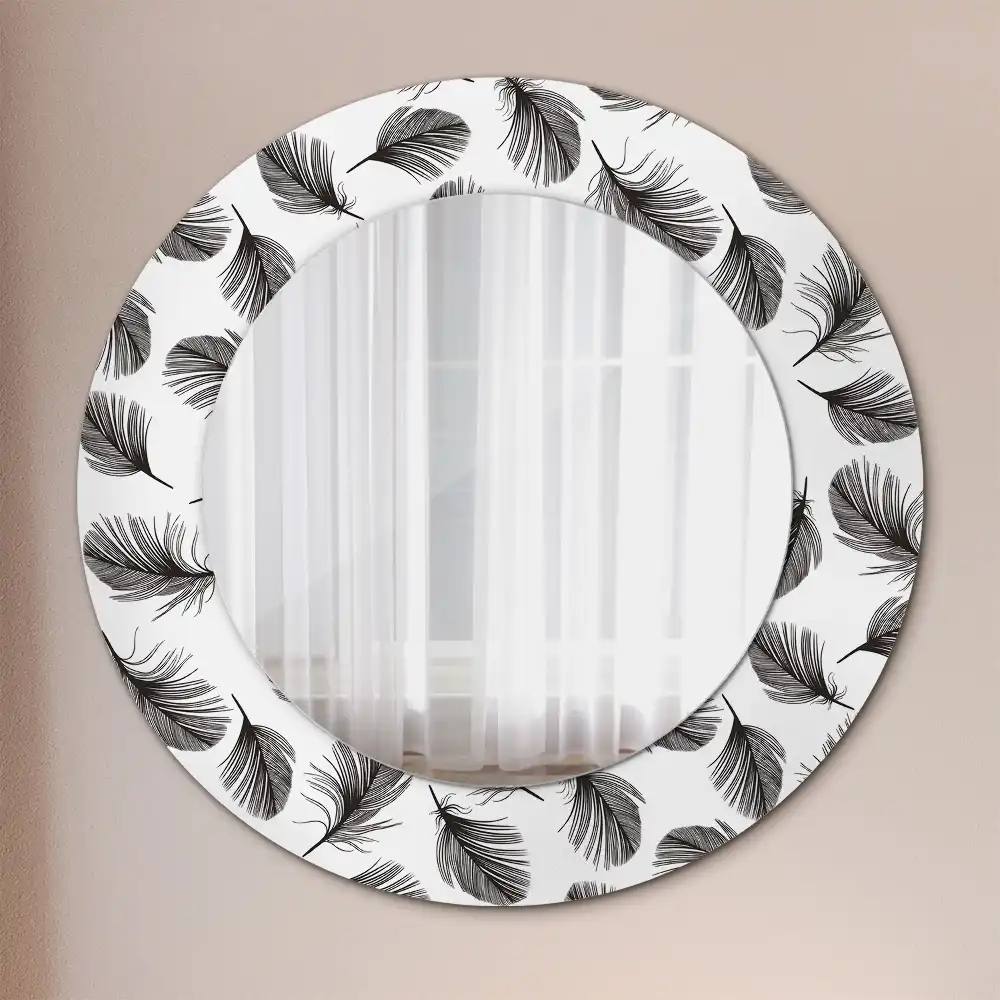 Miroir rond cadre avec impression plumes