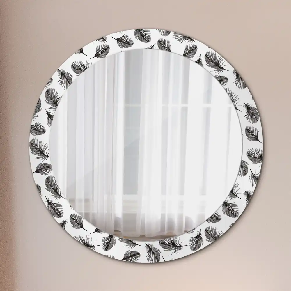 Miroir rond cadre avec impression plumes