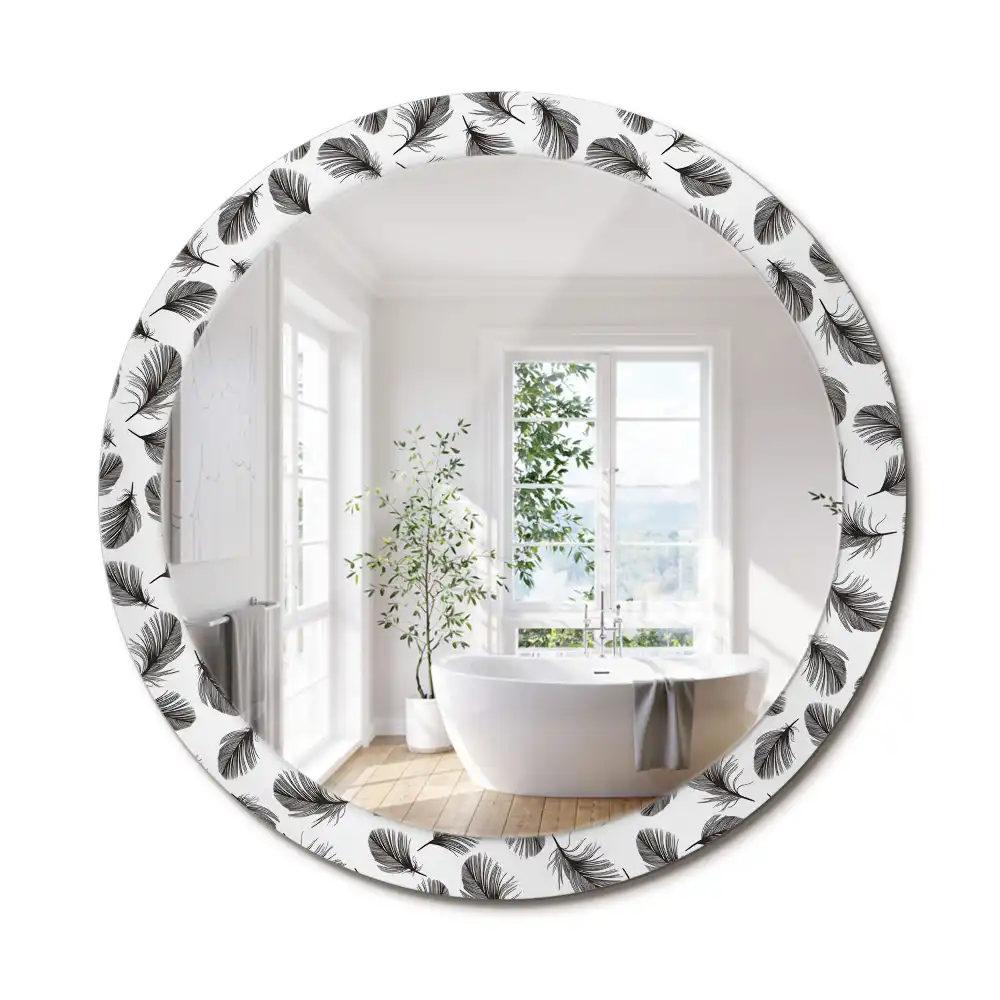 Miroir rond cadre avec impression plumes