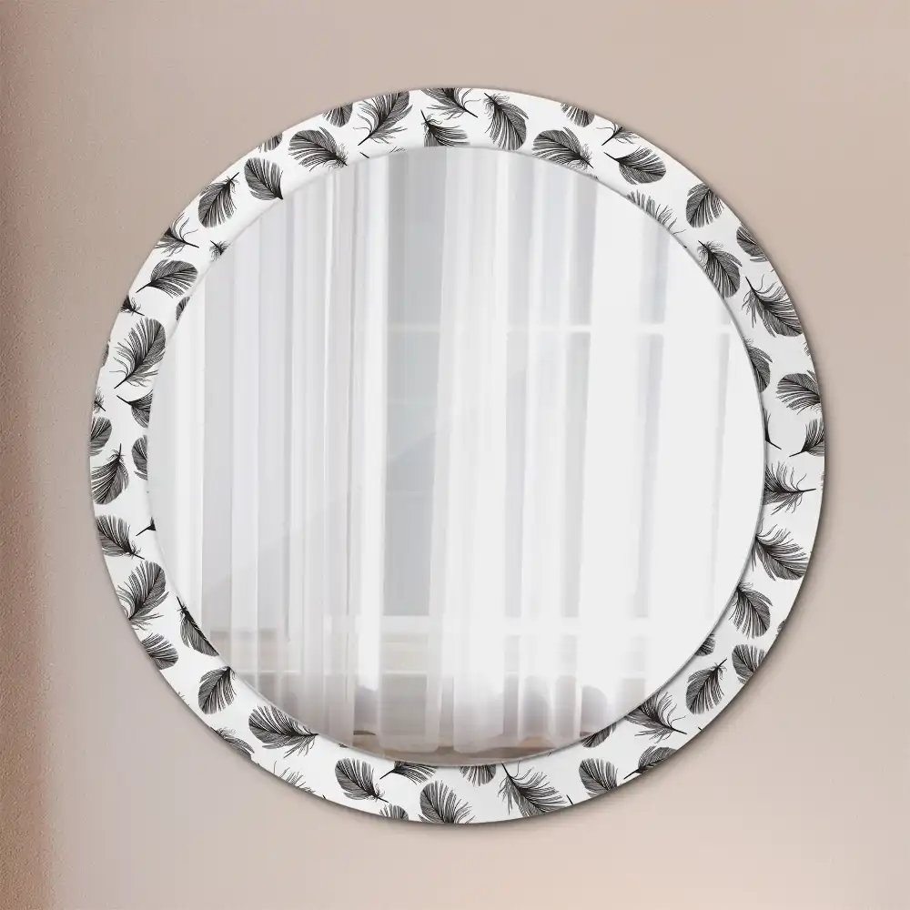 Miroir rond cadre avec impression plumes
