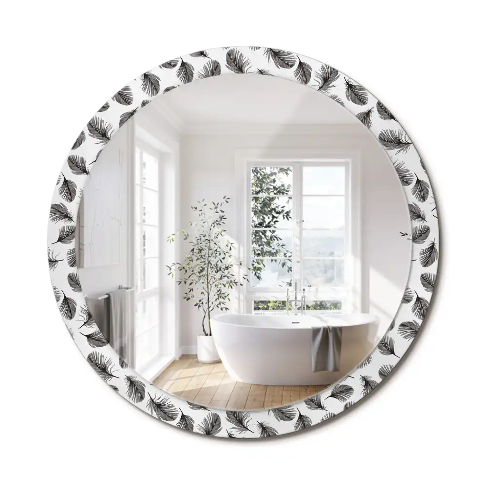 Miroir rond cadre avec impression plumes