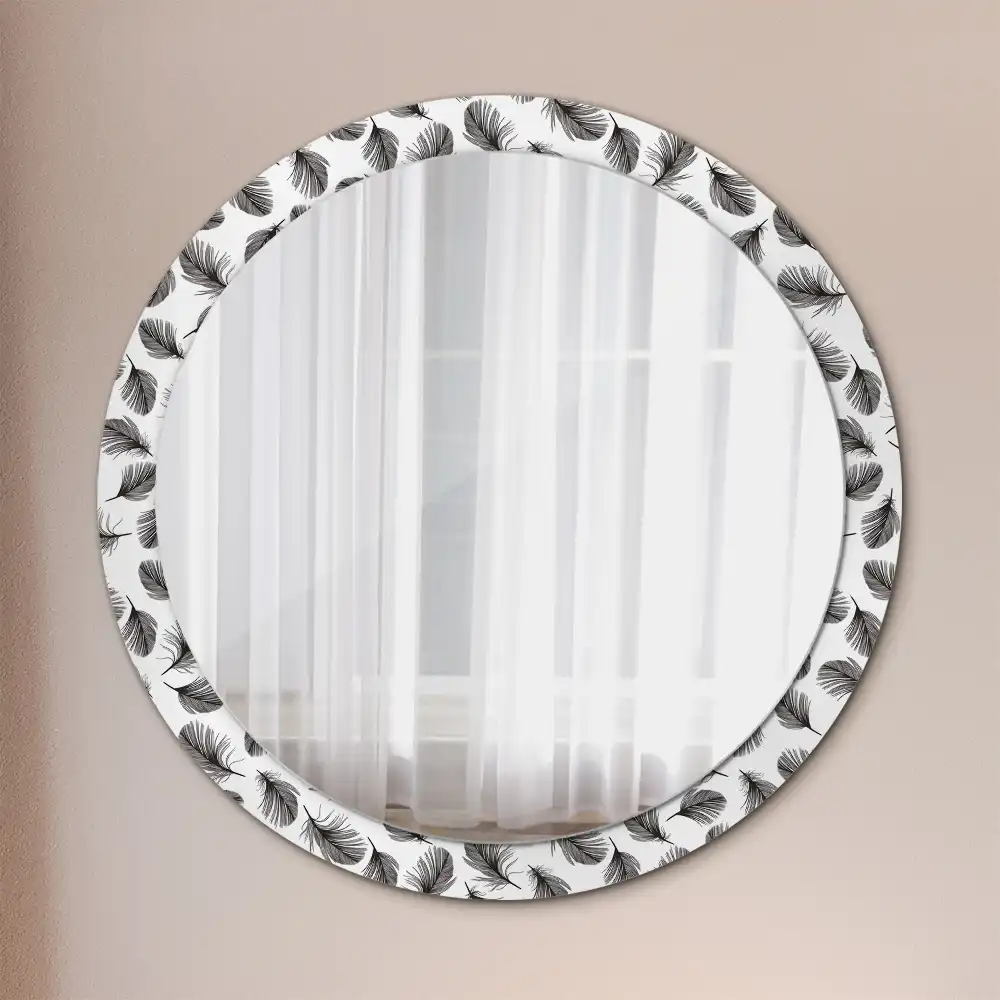 Miroir rond cadre avec impression plumes