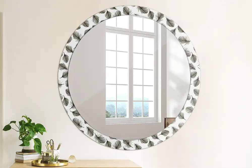 Miroir rond cadre avec impression plumes