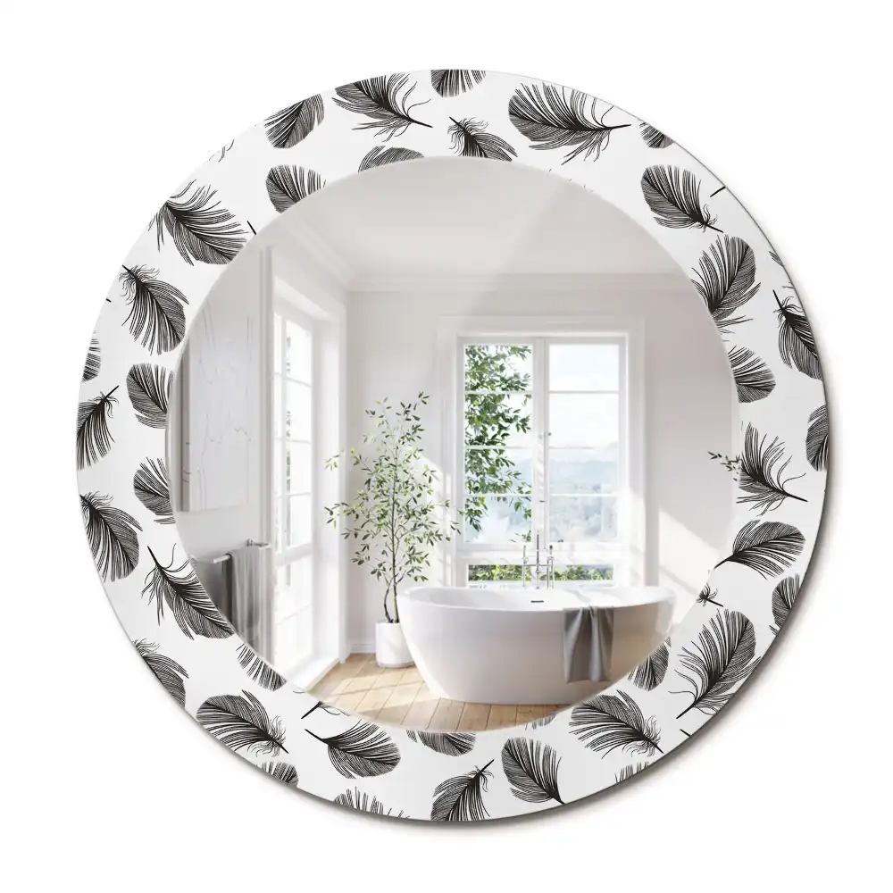 Miroir rond cadre avec impression plumes