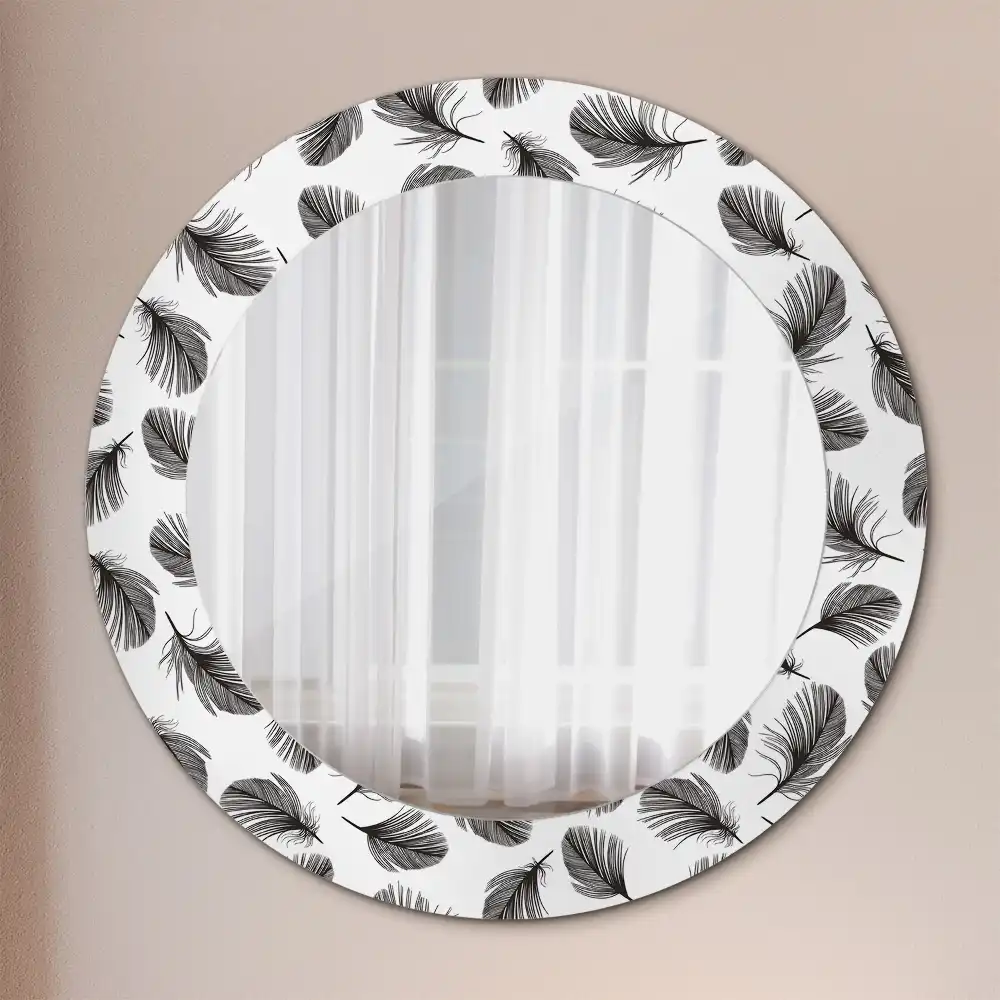 Miroir rond cadre avec impression plumes