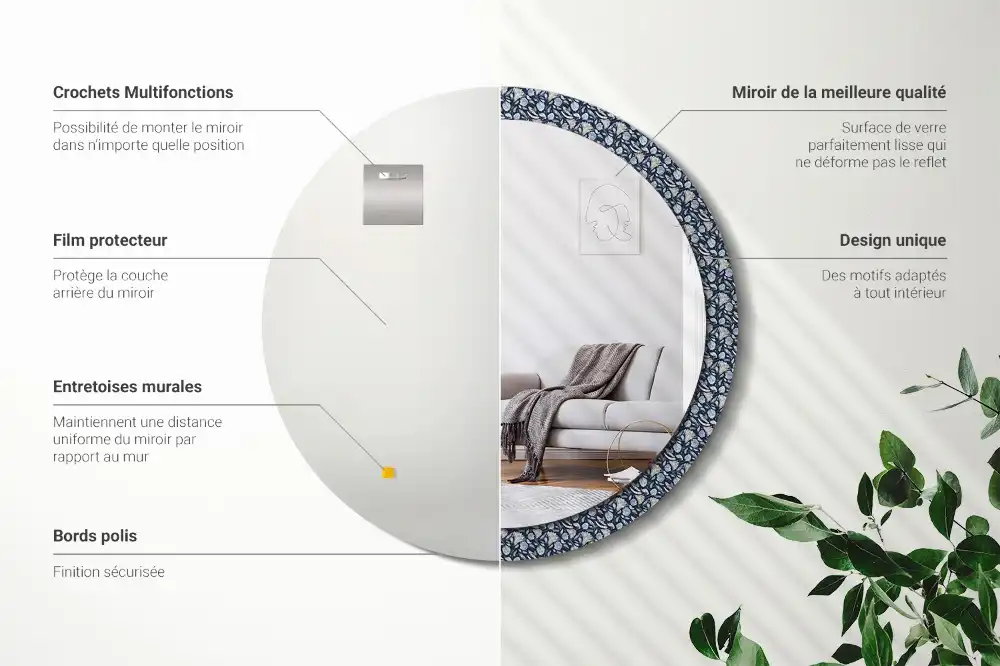 Miroir rond avec décoration motif boho