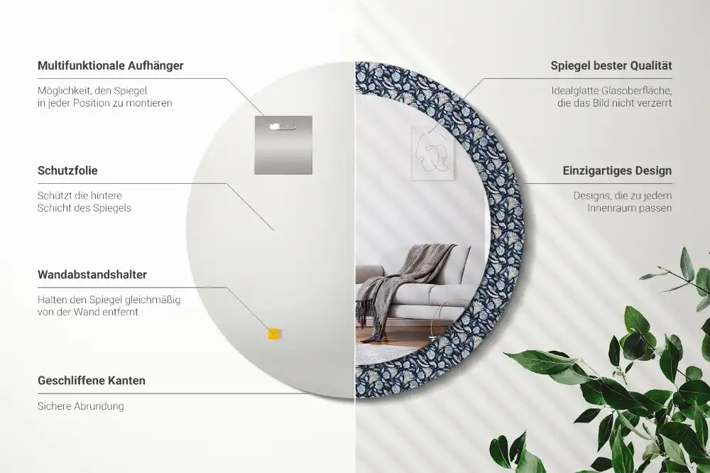 Miroir rond avec décoration motif boho